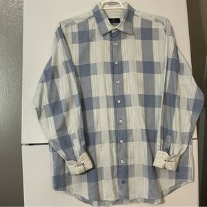 Bugatchi Shaped Fit Long Sleeve Button Up Shirt Mens Size XXL Blue Flip Cuff
